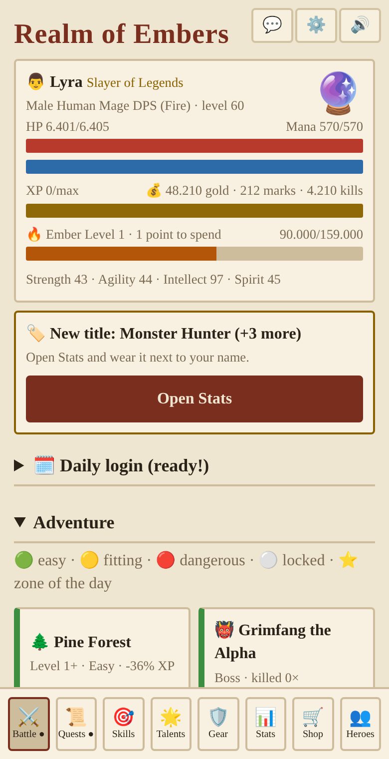 The hero screen on a phone