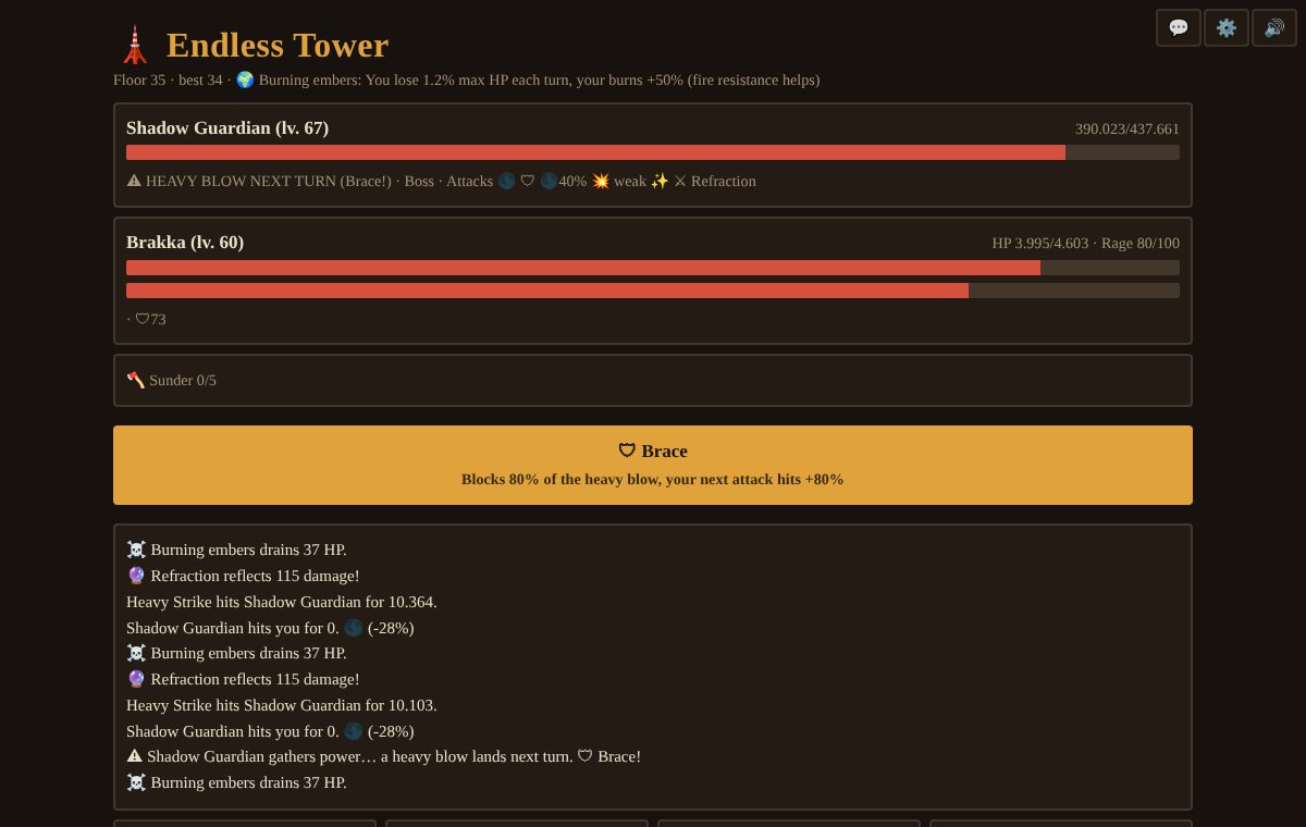 A Tower boss announces a heavy blow and the Brace button lights up